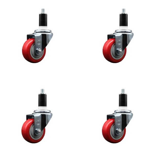 Service Caster 3'' SS Red Poly Wheel Swivel 1-3/8'' Expanding Stem Caster Set, 4PK SCC-SSEX20S314-PPUB-RED-138-4 - main